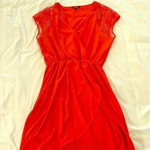 Bright Red Wrap Dress with Lace